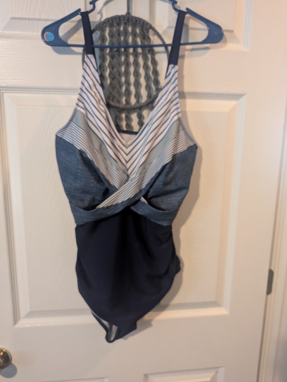 Striped and Navy One-Piece Swimsuit